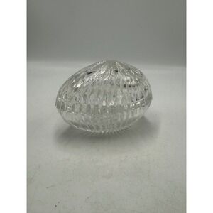 Vintage Clear Cut Crystal Egg Shaped Trinket Box Lidded Jewelry Dish 5.5 Inch